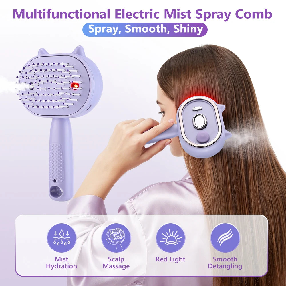 Electric Mist Spray Massage Comb for Detangling and Frizzy Hair Care - 8