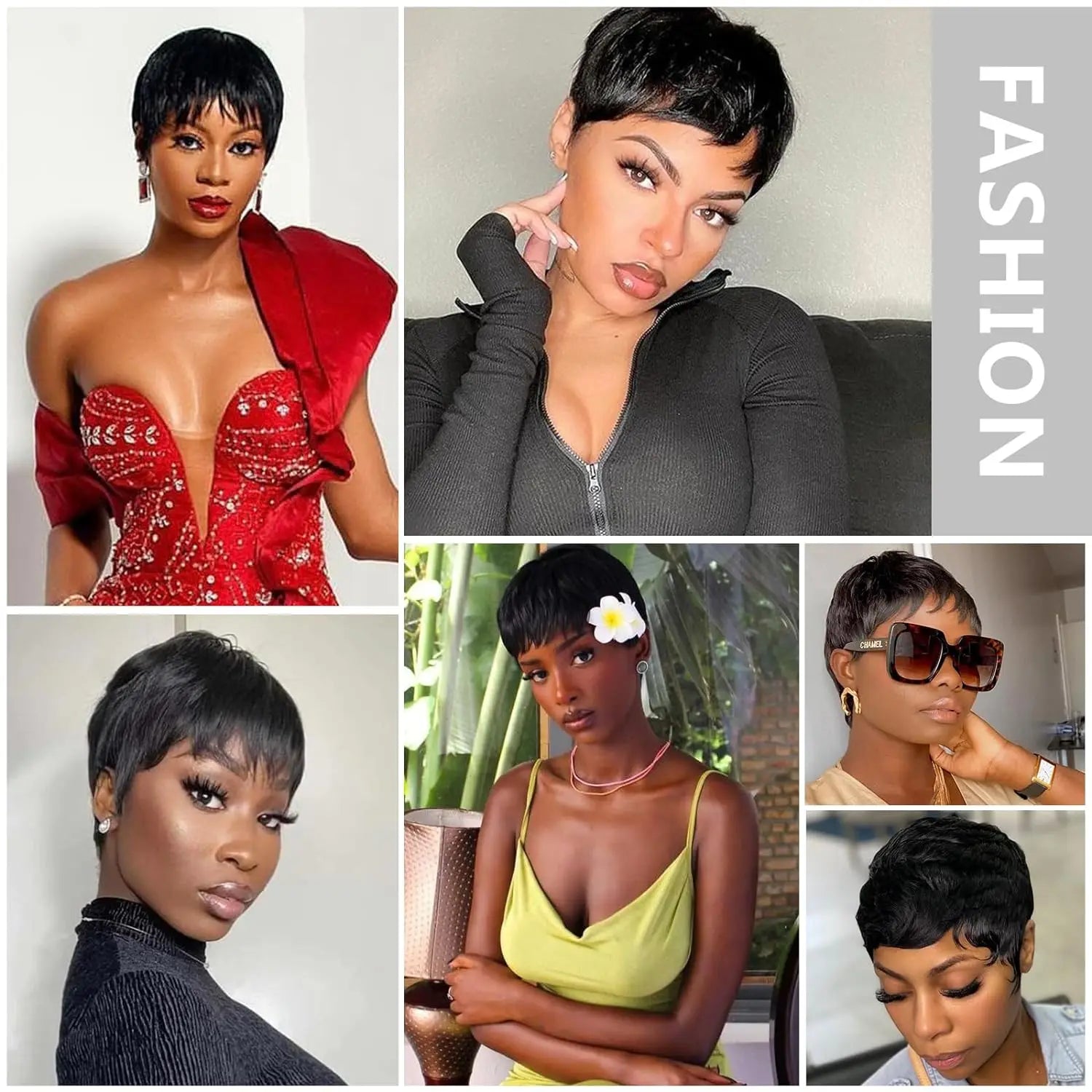 Short Layered Human Hair Pixie Cut Wig - 6