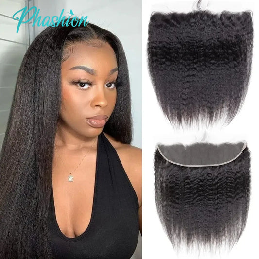 Kinky Straight Human Hair Lace Frontal and Closure