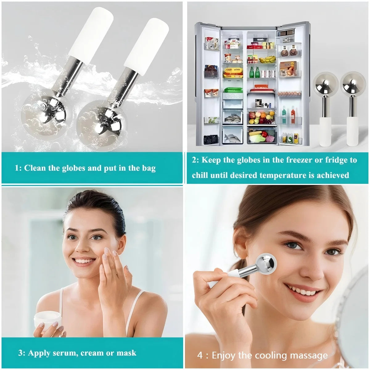 Stainless Steel Cooling Ice Globes for Facial Puffiness and Dark Circles