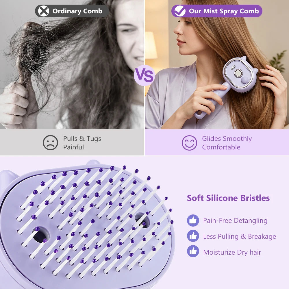 Electric Mist Spray Massage Comb for Detangling and Frizzy Hair Care - 11