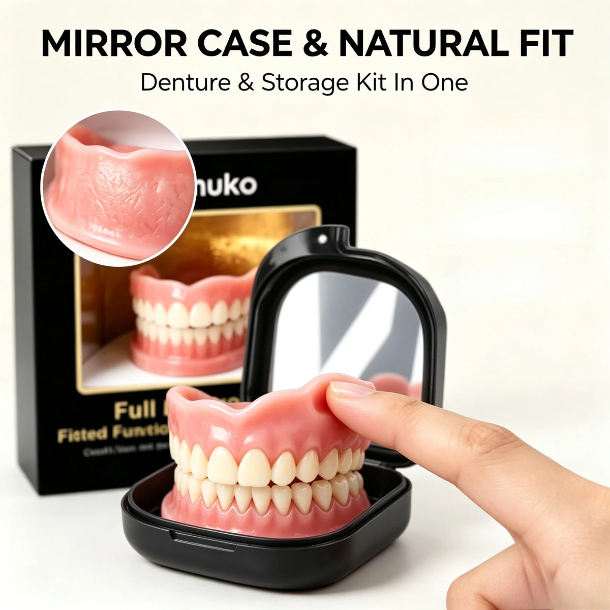 Instant Snap-On Silicone Dentures with Mirror Storage Case
