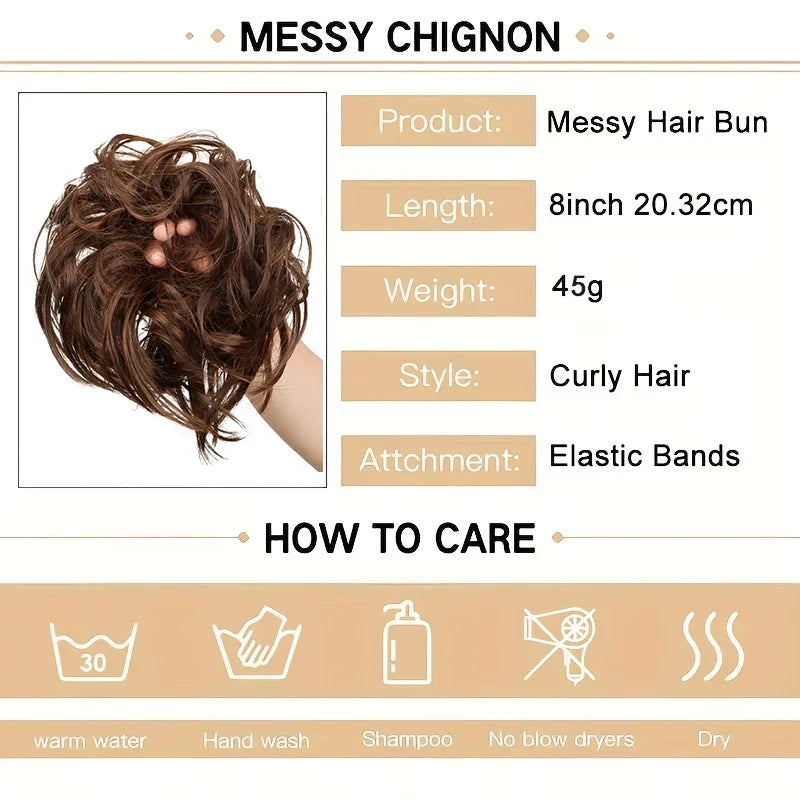 Messy Curly Hair Bun Extension Scrunchie for Quick Elegant Hairstyles - 8