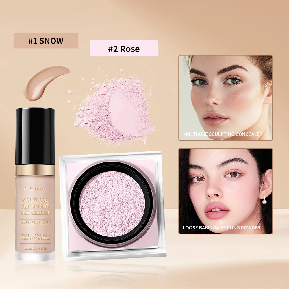 Smoothing Face Concealer and Matte Setting Powder Makeup Set - 15