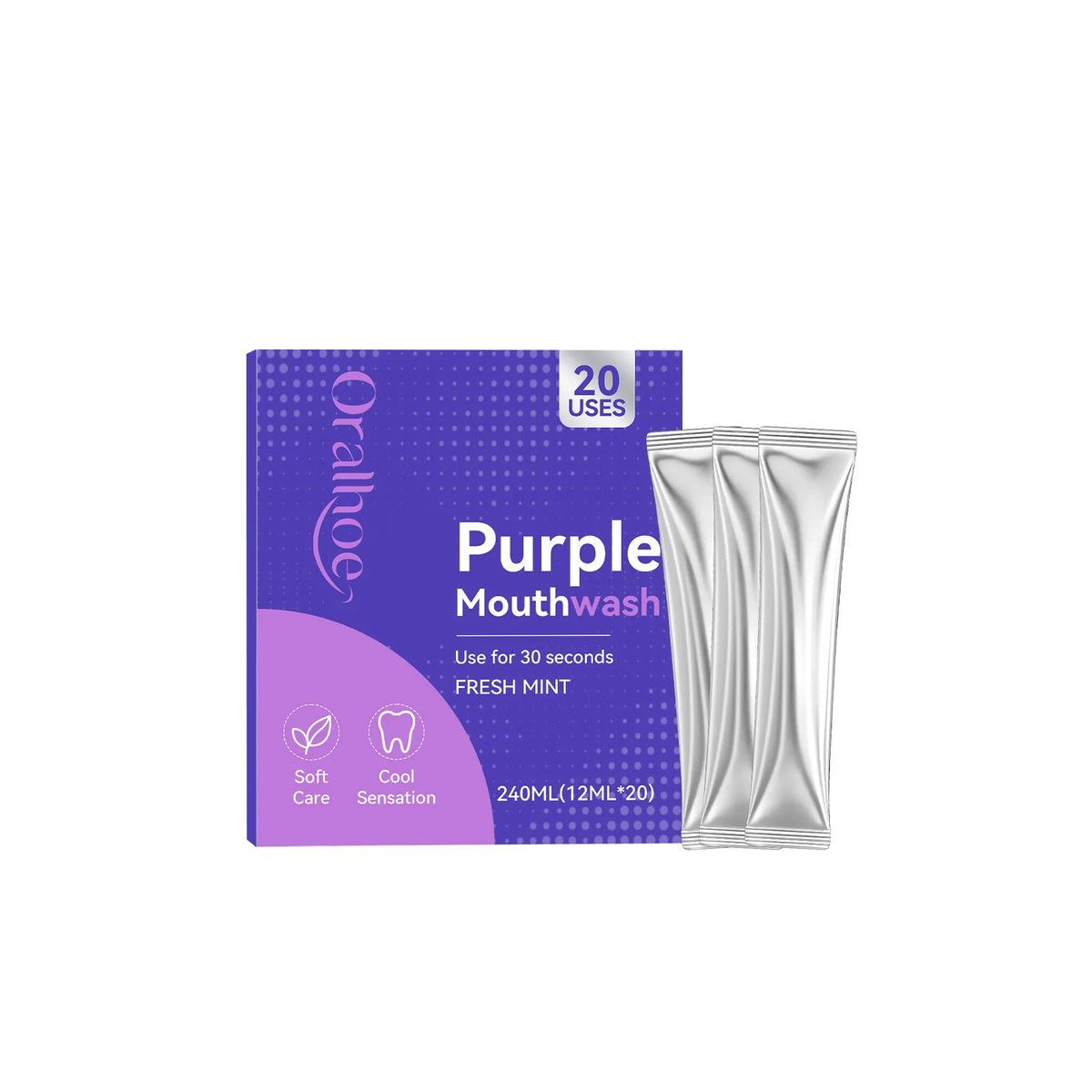 Portable Single-Use Purple Mouthwash Sachets for Fresh Breath On-the-Go