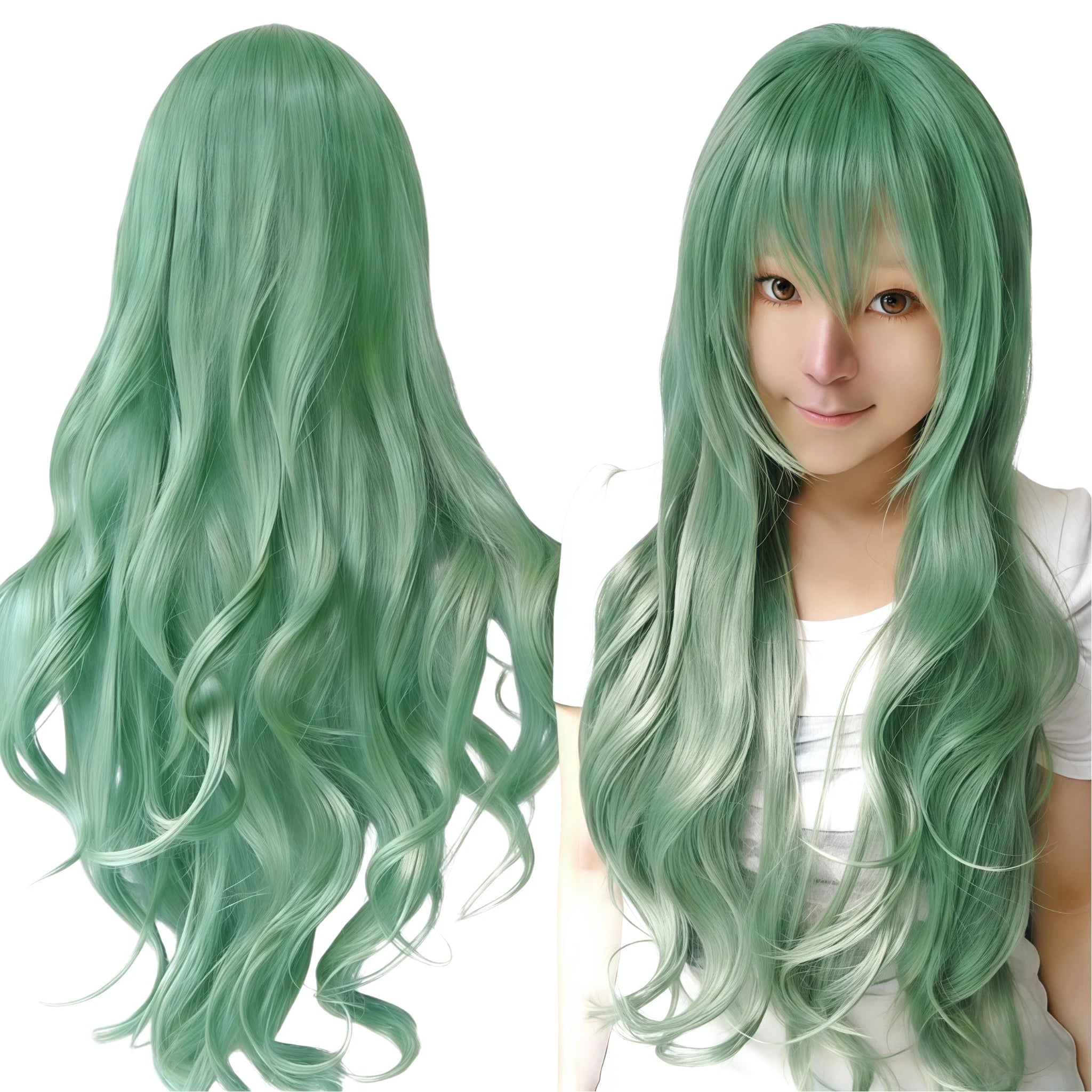 Long Curly Apple Green Cosplay Wig for Anime Costumes and Halloween - 32