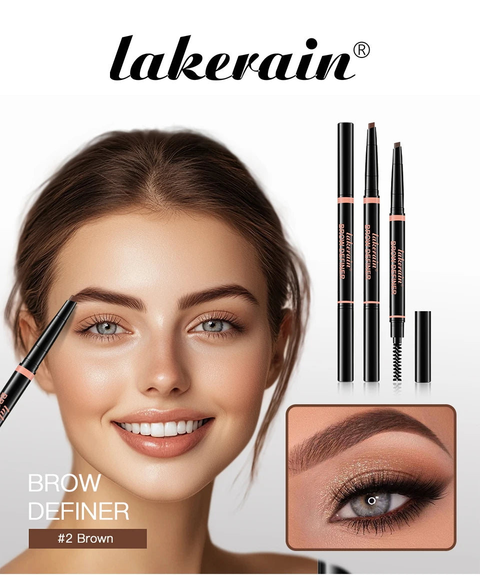 Waterproof Triangular Tip Eyebrow Pencil with Built-in Grooming Brush