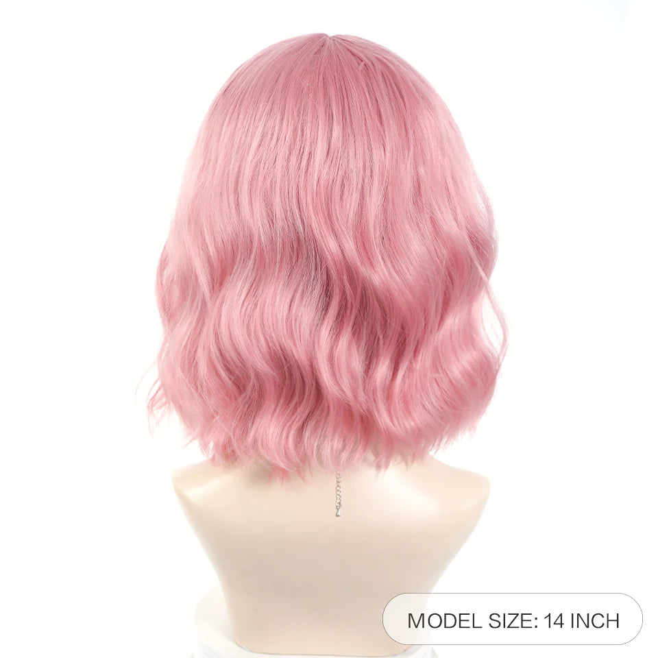 Short Wavy Pink Bob Wig for Cosplay and Daily Wear - 3