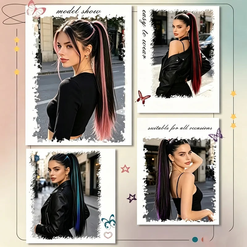24-Inch Long Straight Highlight Ponytail Claw Clip Extension - 6