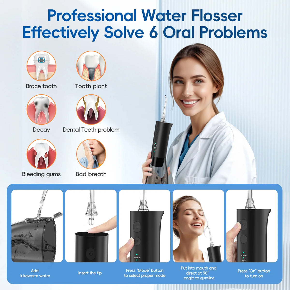 Portable Rechargeable Electric Oral Water Flosser for Deep Teeth Cleaning