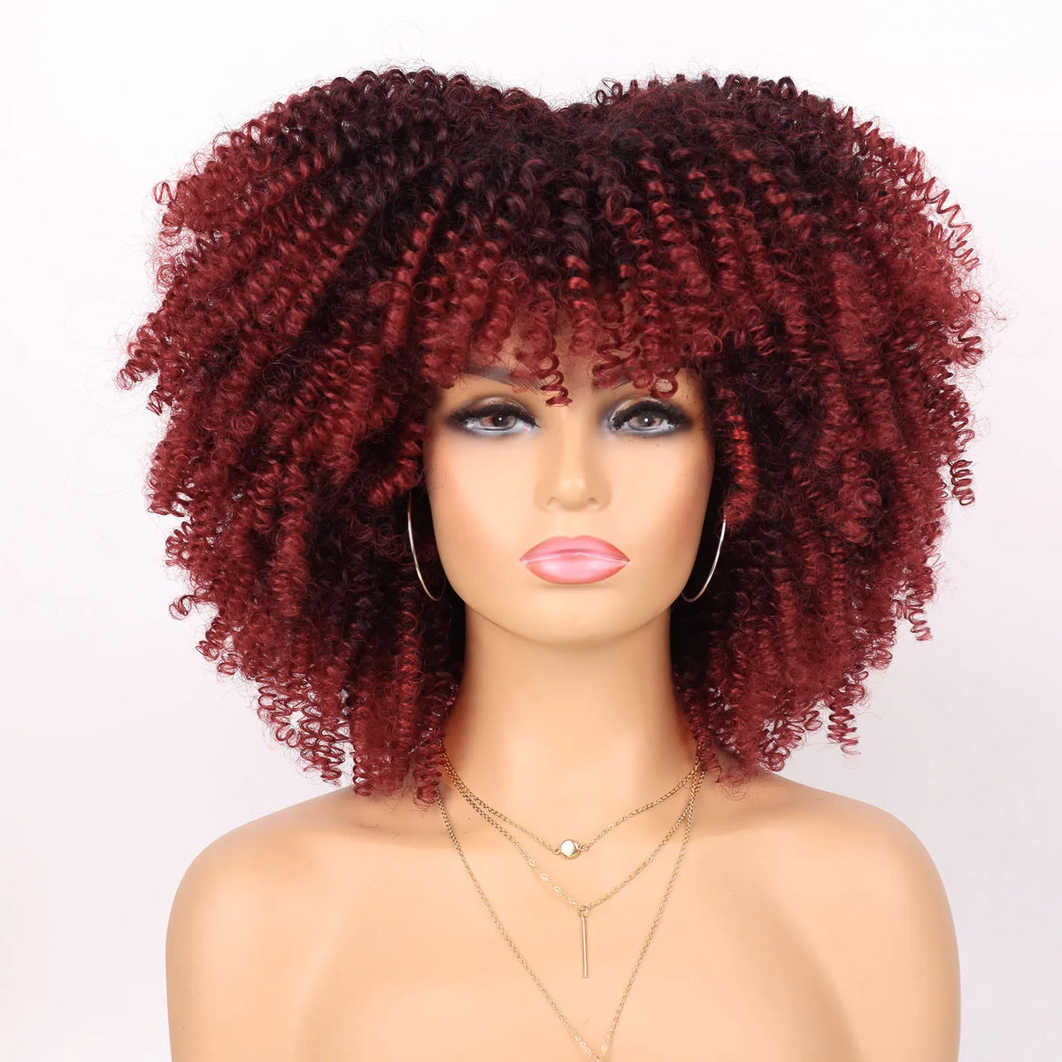 Short Kinky Curly Afro Wig with Bangs for Daily Wear