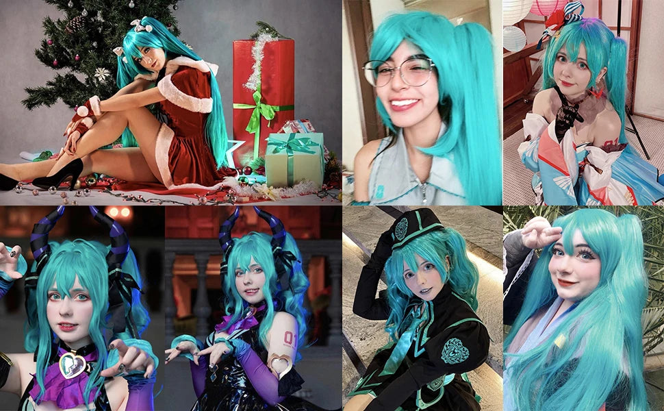 Long Green Double Ponytail Cosplay Wig for Anime Character Costumes - 8