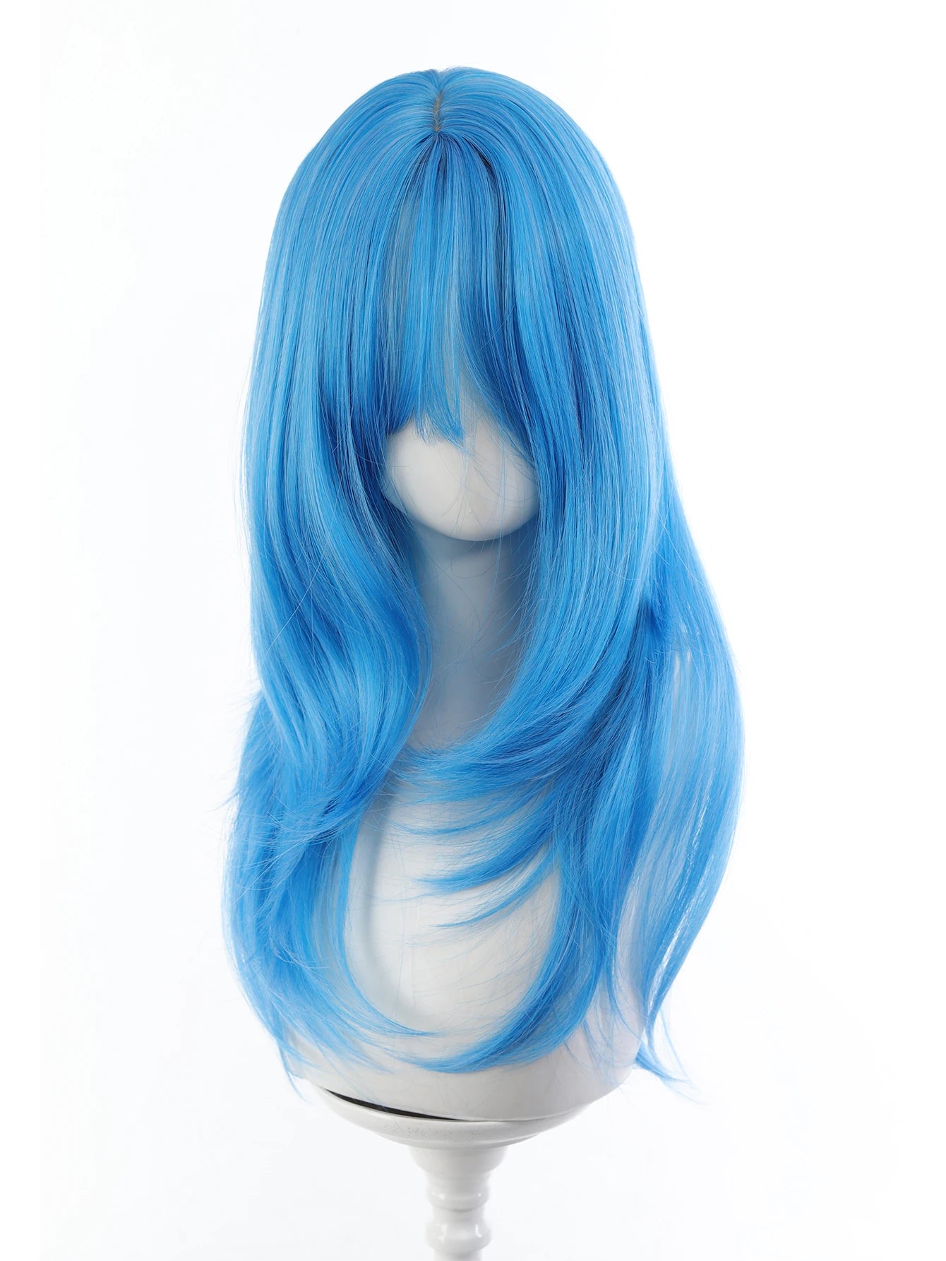 Long Blue Synthetic Wig for Cosplay and Parties - 8