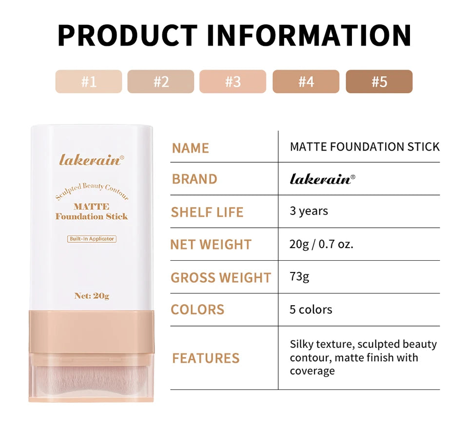 Matte Foundation Stick with Built-in Brush for Flawless Coverage - 18