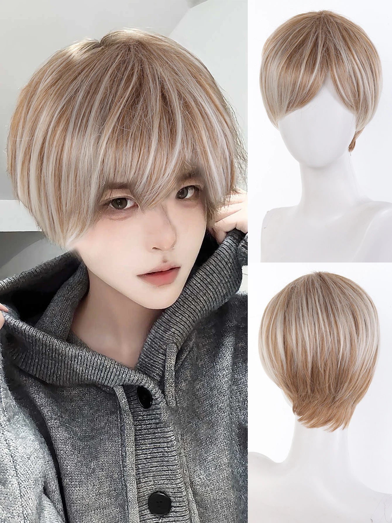Short Mullet Anime Cosplay Wig with Bangs - 26