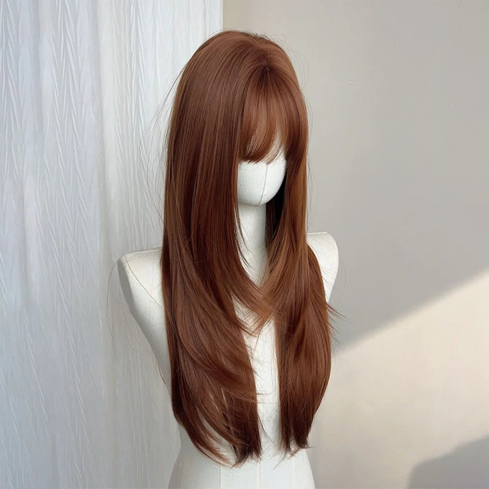 Long Straight Layered Synthetic Wig with Bangs