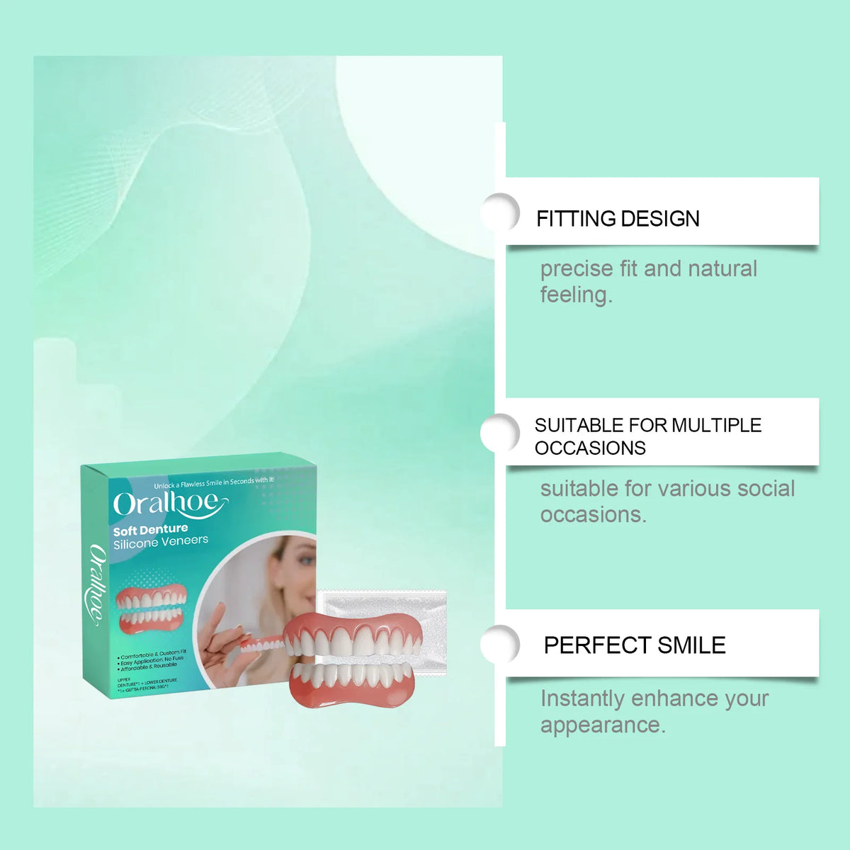 Flexible Silicone Cosmetic Denture Set for a Natural Radiant Smile