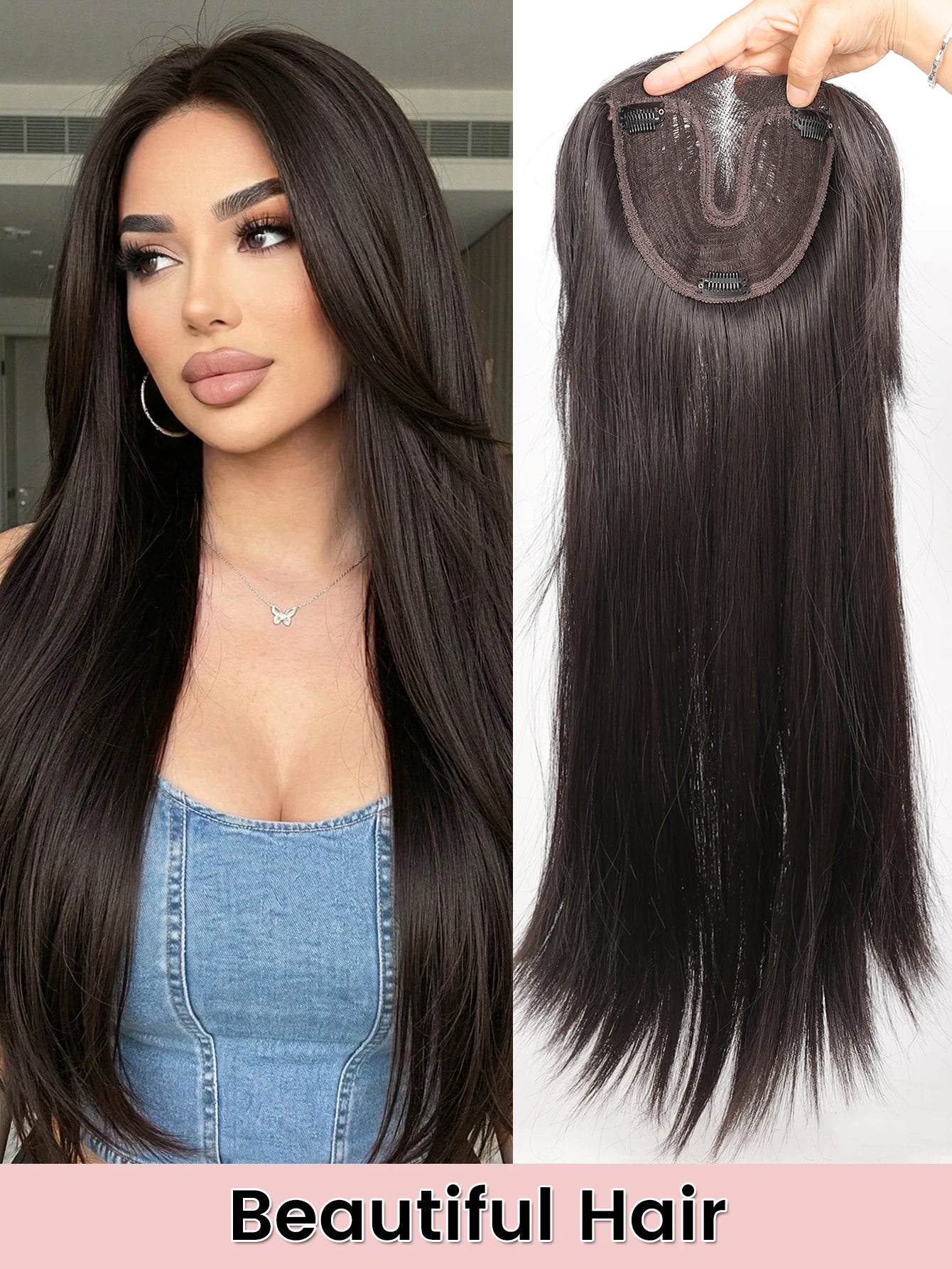 Clip-In Hair Topper with Bangs for Volume and Hair Coverage - 7