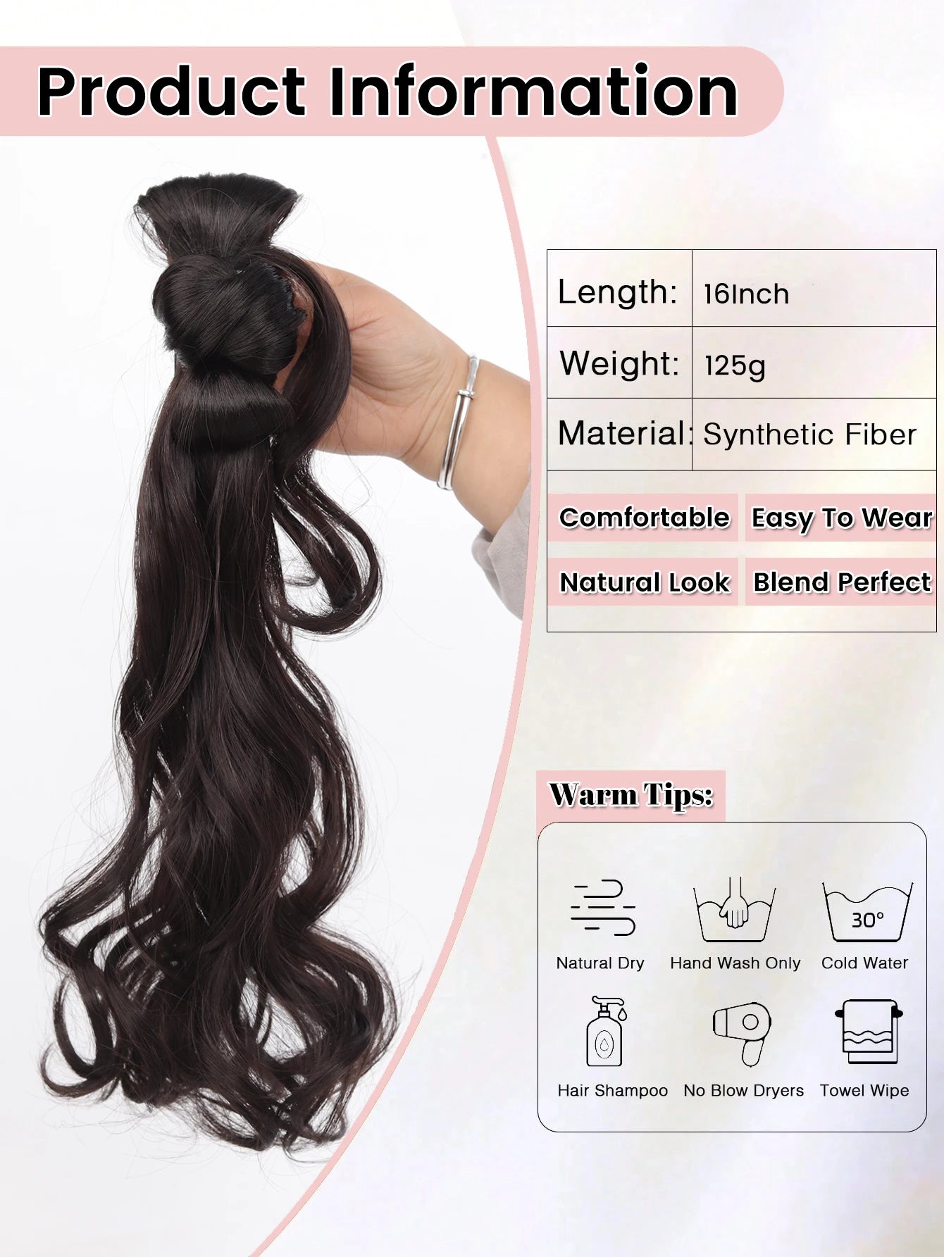 16-Inch Curly Claw Clip Ponytail Hair Extension - 2