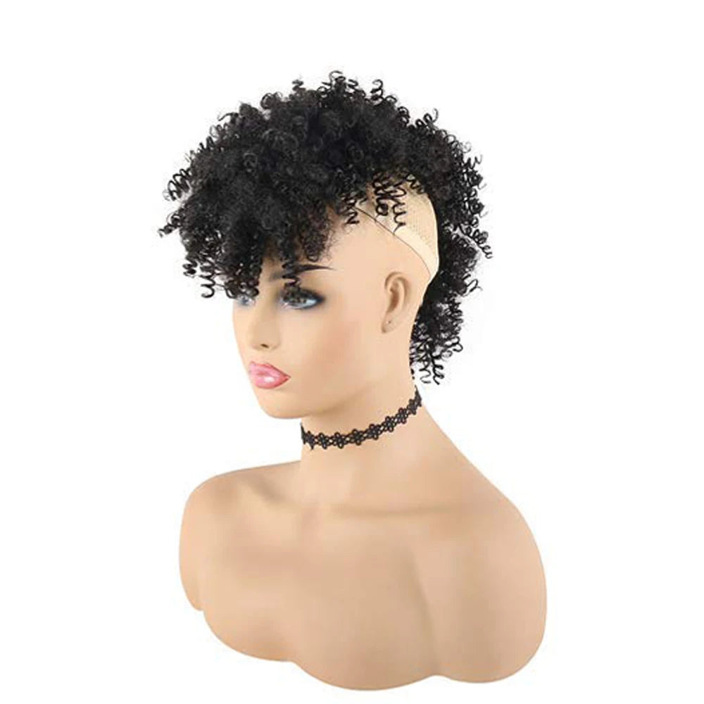 Curly Afro Mohawk Ponytail with Bangs Clip-In