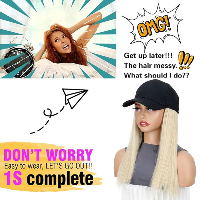 18-Inch Straight Hair Extension Baseball Cap for Daily Wear