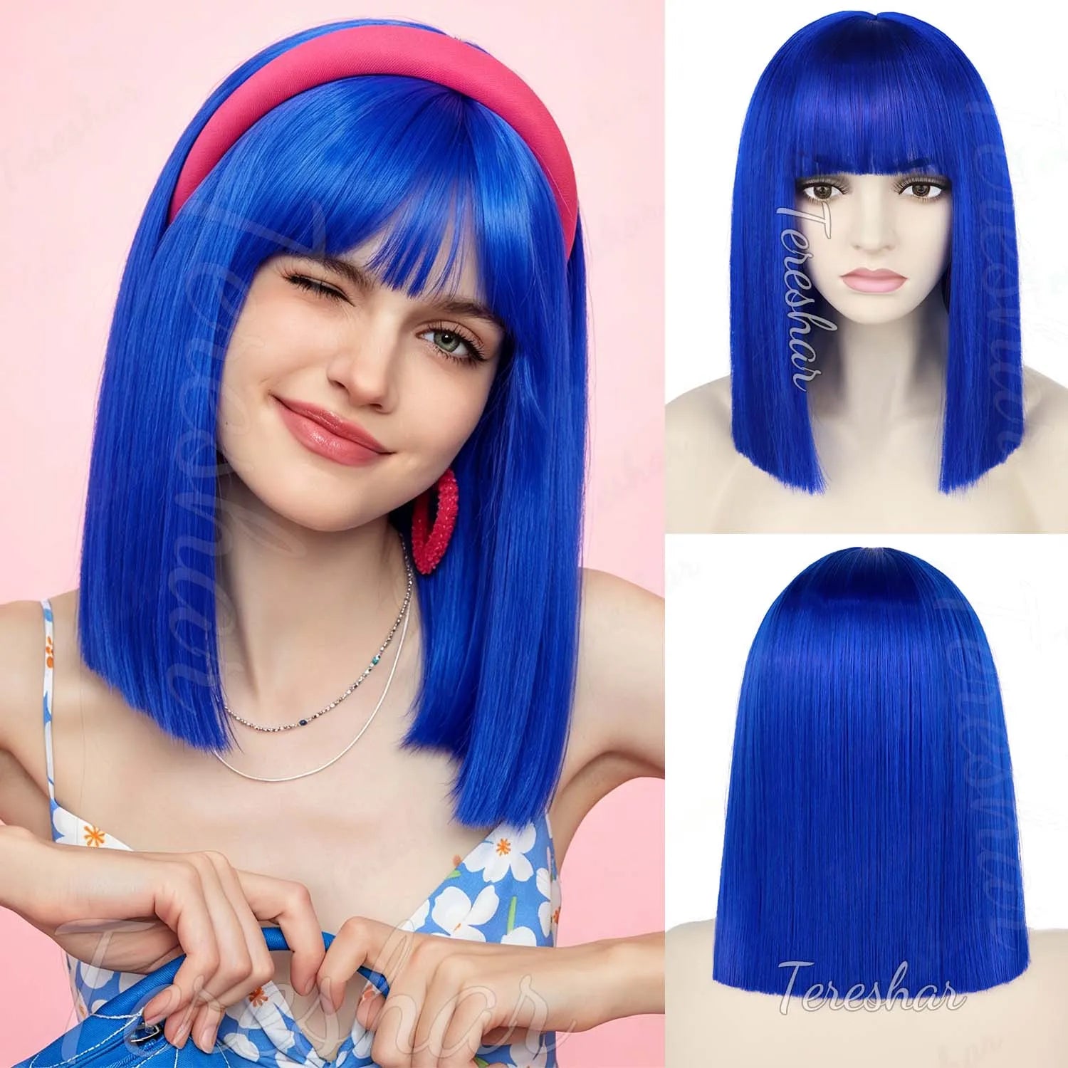 Short Straight Bob Wig with Bangs for Daily Wear and Costume Parties - 18