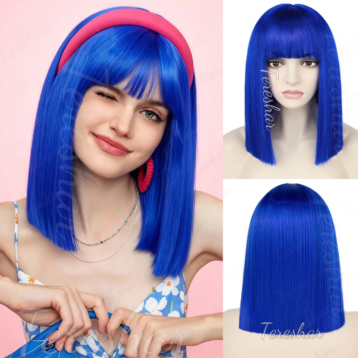 Short Straight Bob Wig with Bangs for Daily Wear and Costume Parties