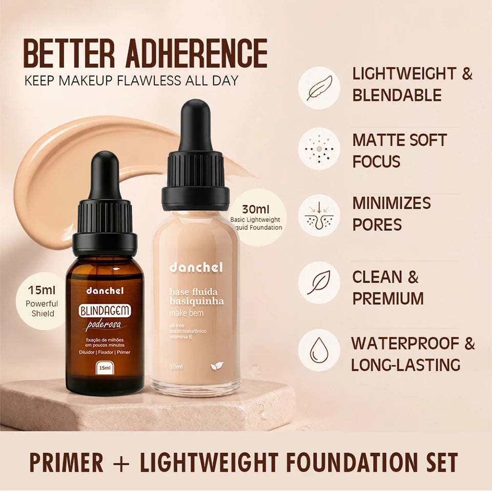 Liquid Foundation and Primer Makeup Set for Long Lasting Natural Finish - 9