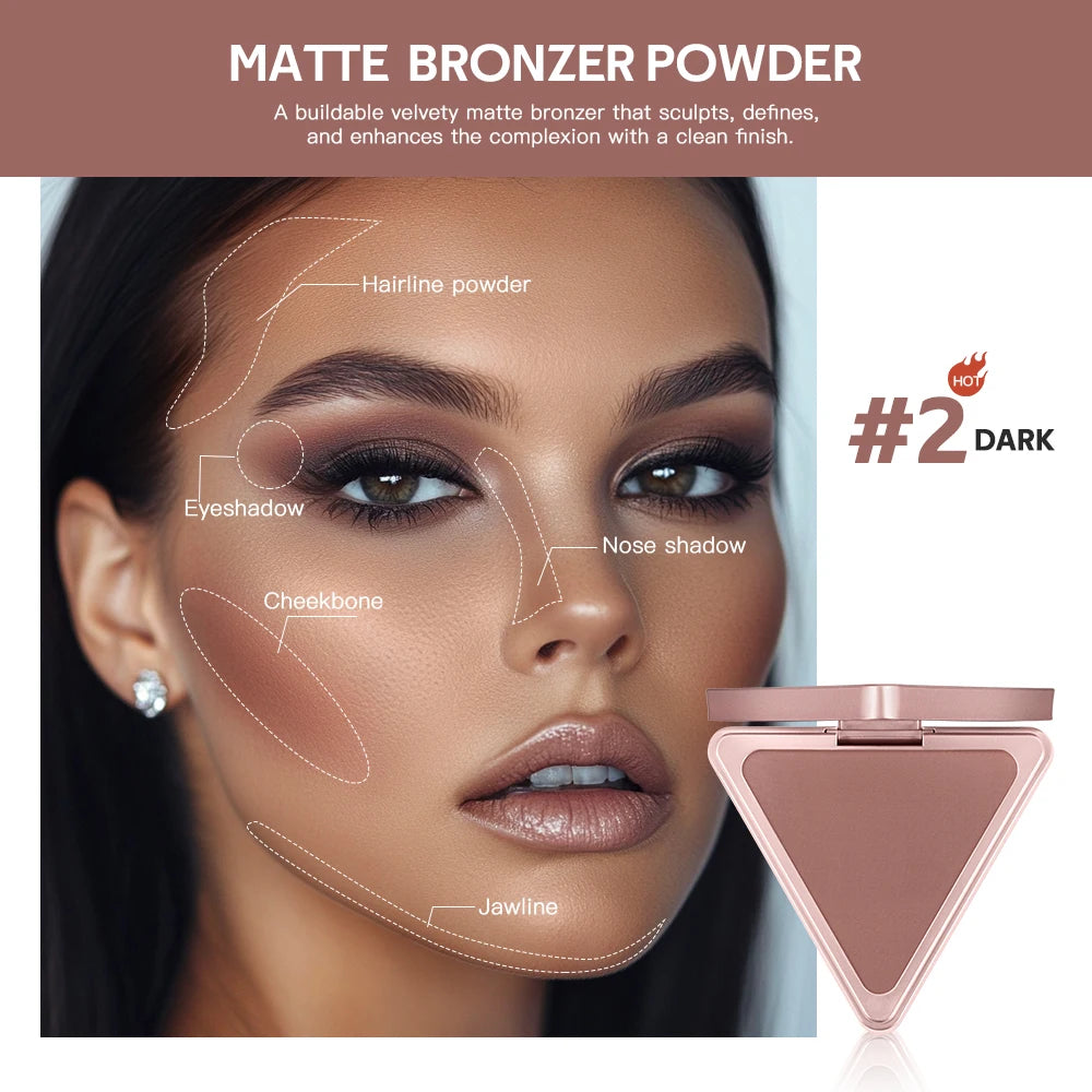 Long-Lasting Matte Bronzer Powder for Face Contouring and Shading - 23