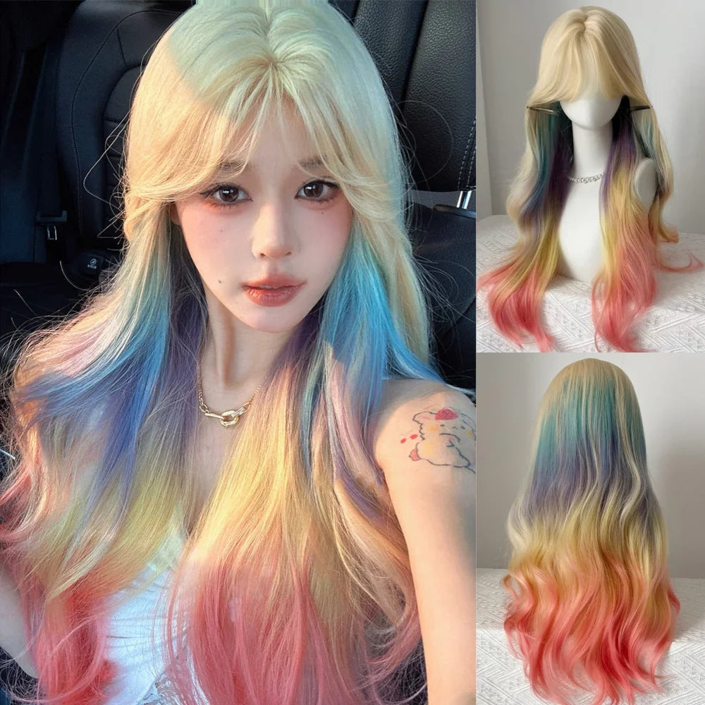 Long Wavy Blonde Cosplay Wig with Bangs - 74