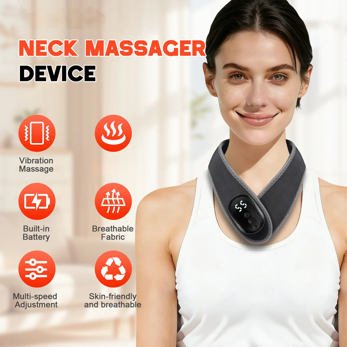 Portable Cordless Vibration Neck Massager Wrap for Pain Relief