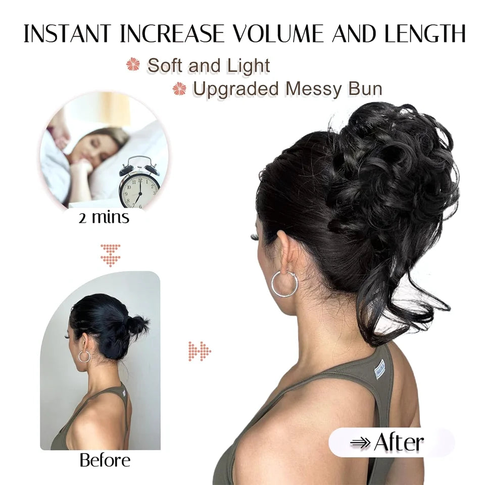 Messy Curly Claw Clip Hair Bun Extension