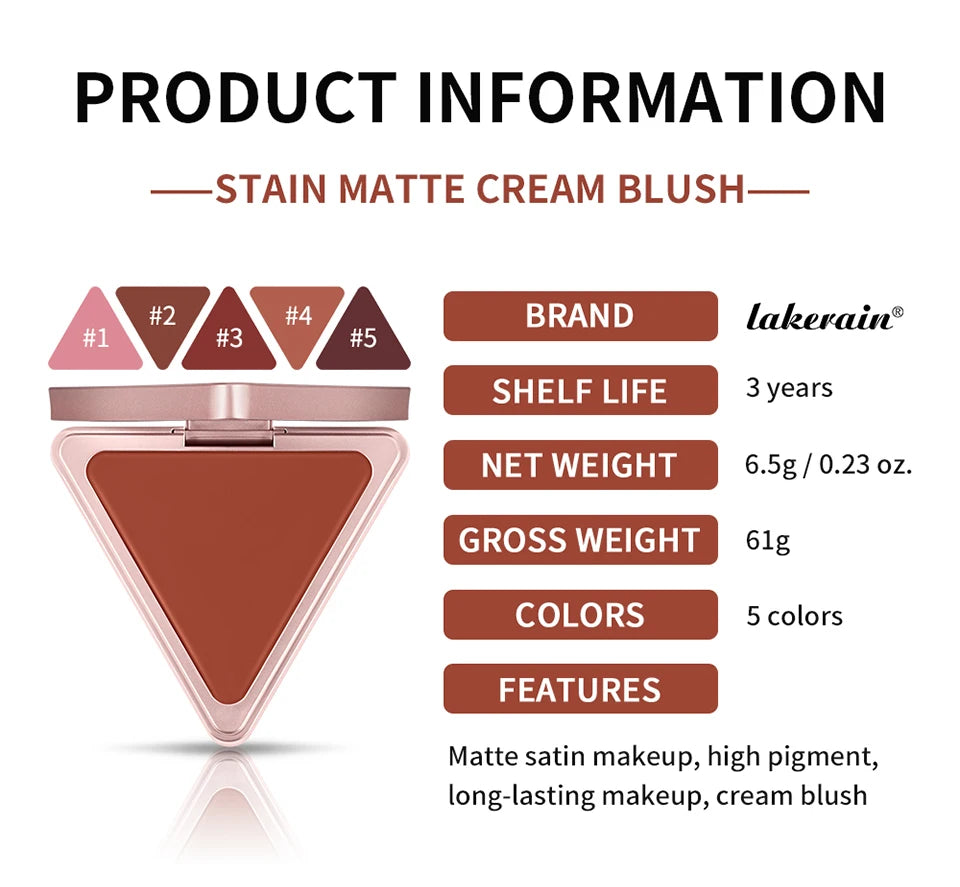 Matte Satin Cream Blush for Long-Lasting Natural Glow and Oil Control