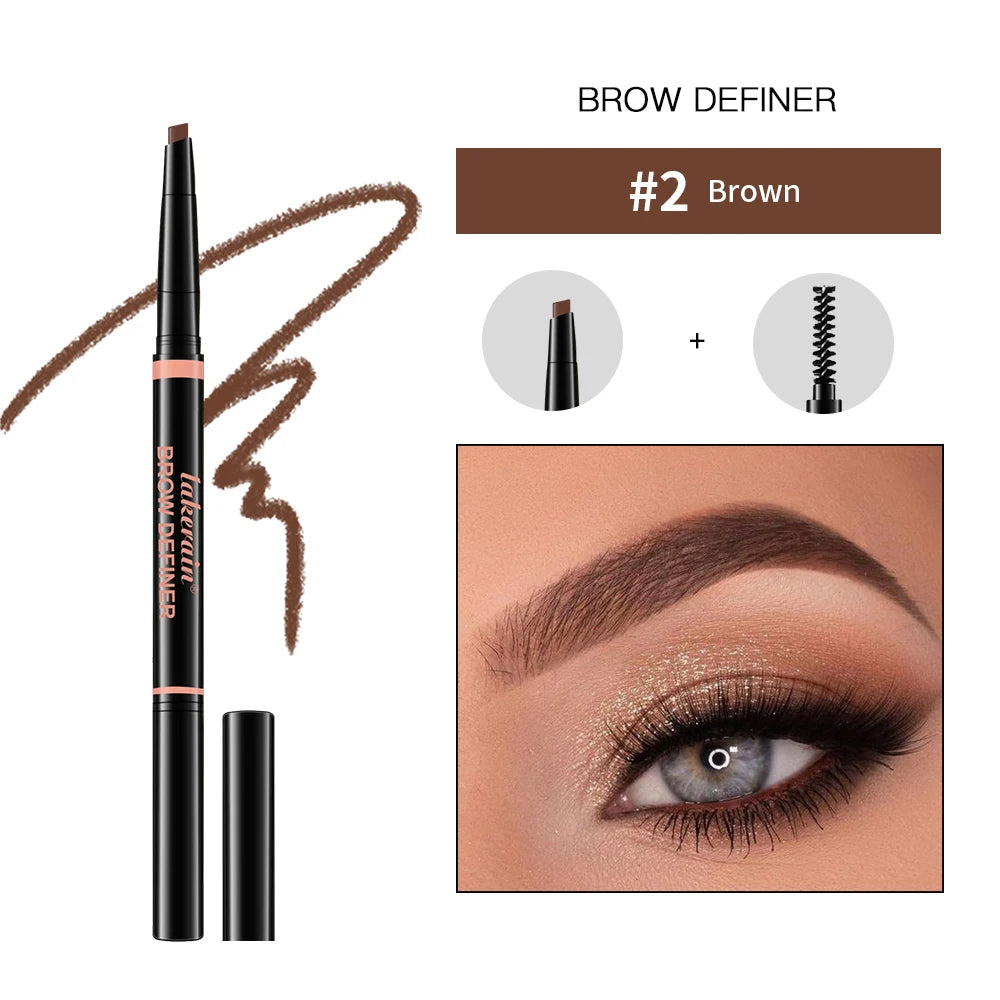 Waterproof Triangular Tip Eyebrow Pencil with Built-in Grooming Brush