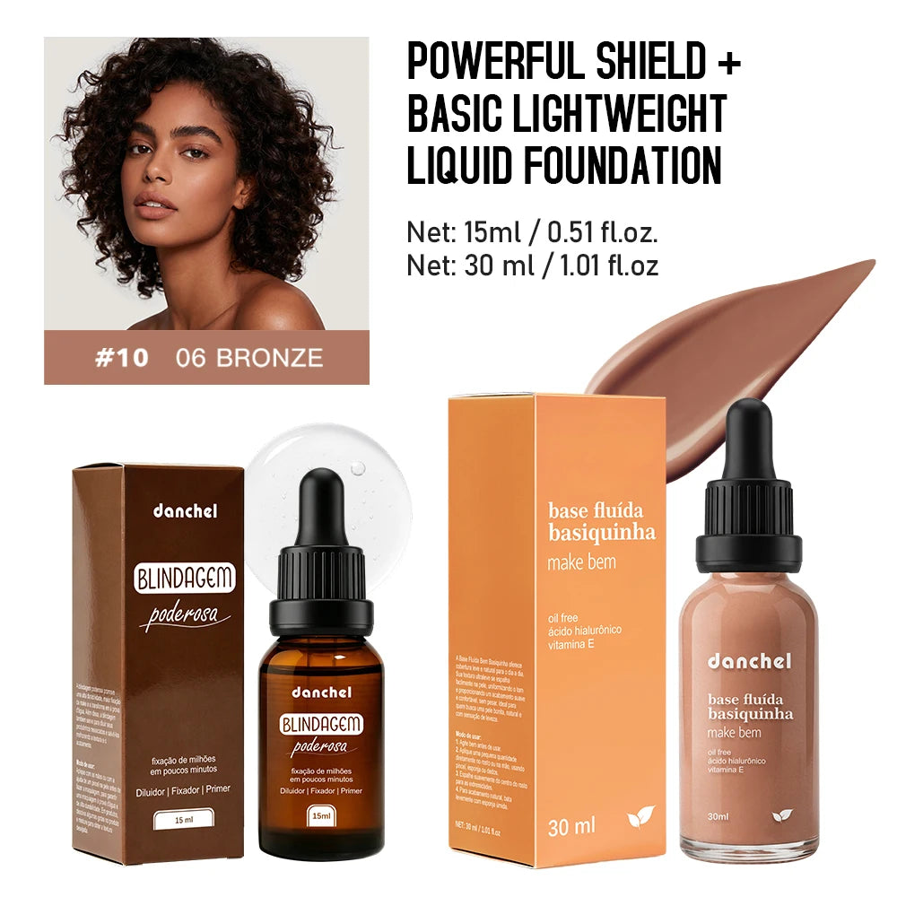 Liquid Foundation and Primer Makeup Set for Long Lasting Natural Finish