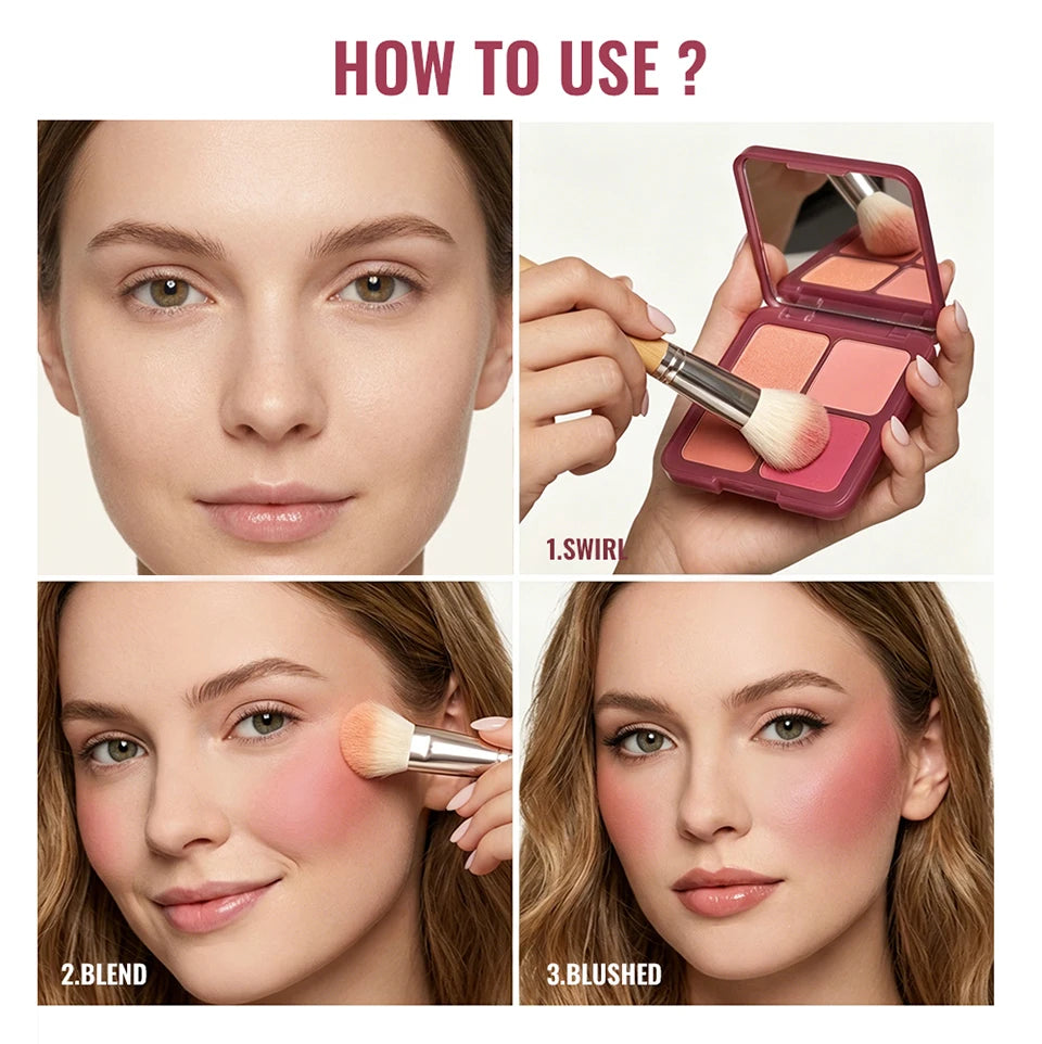 4-Color Matte Blush Palette with Professional Makeup Brush - 14