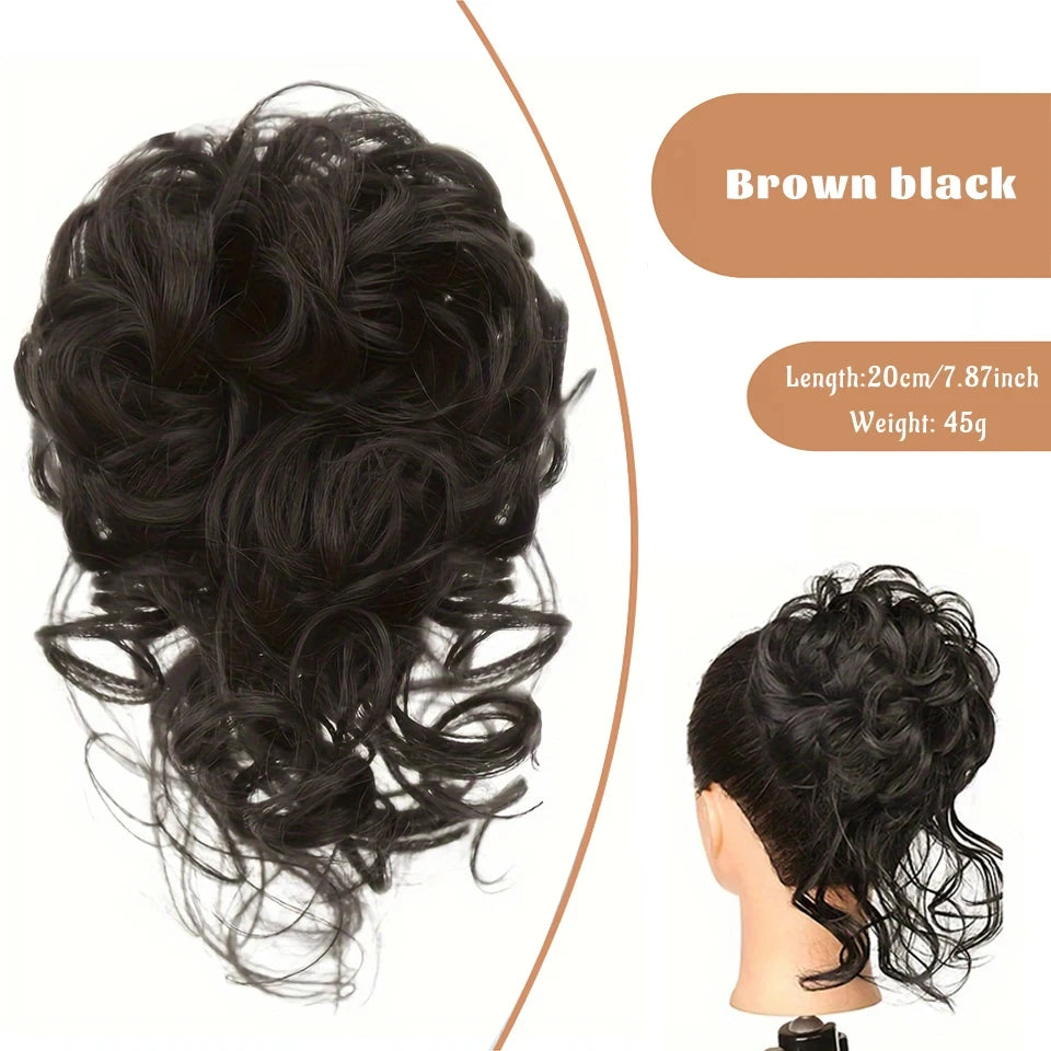 Messy Curly Hair Bun Scrunchie for Easy Updos