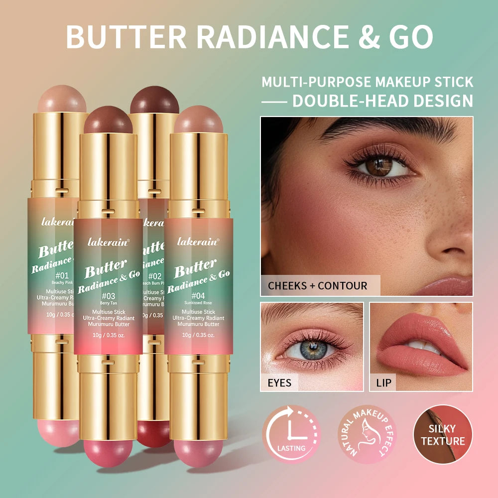 Dual-Ended Creamy Bronzer and Blush Stick for Face Lips and Eyes
