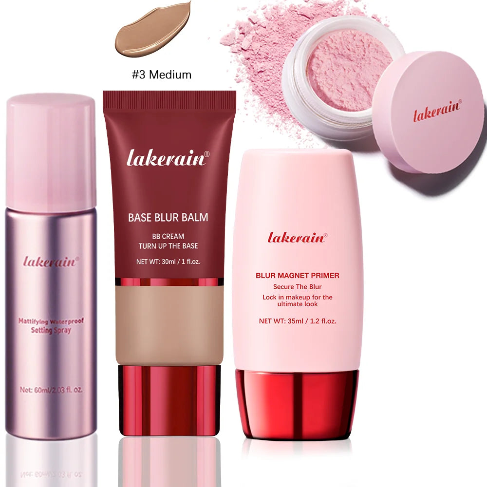 Professional Face Makeup Base and Setting Set for Long Lasting Matte Look