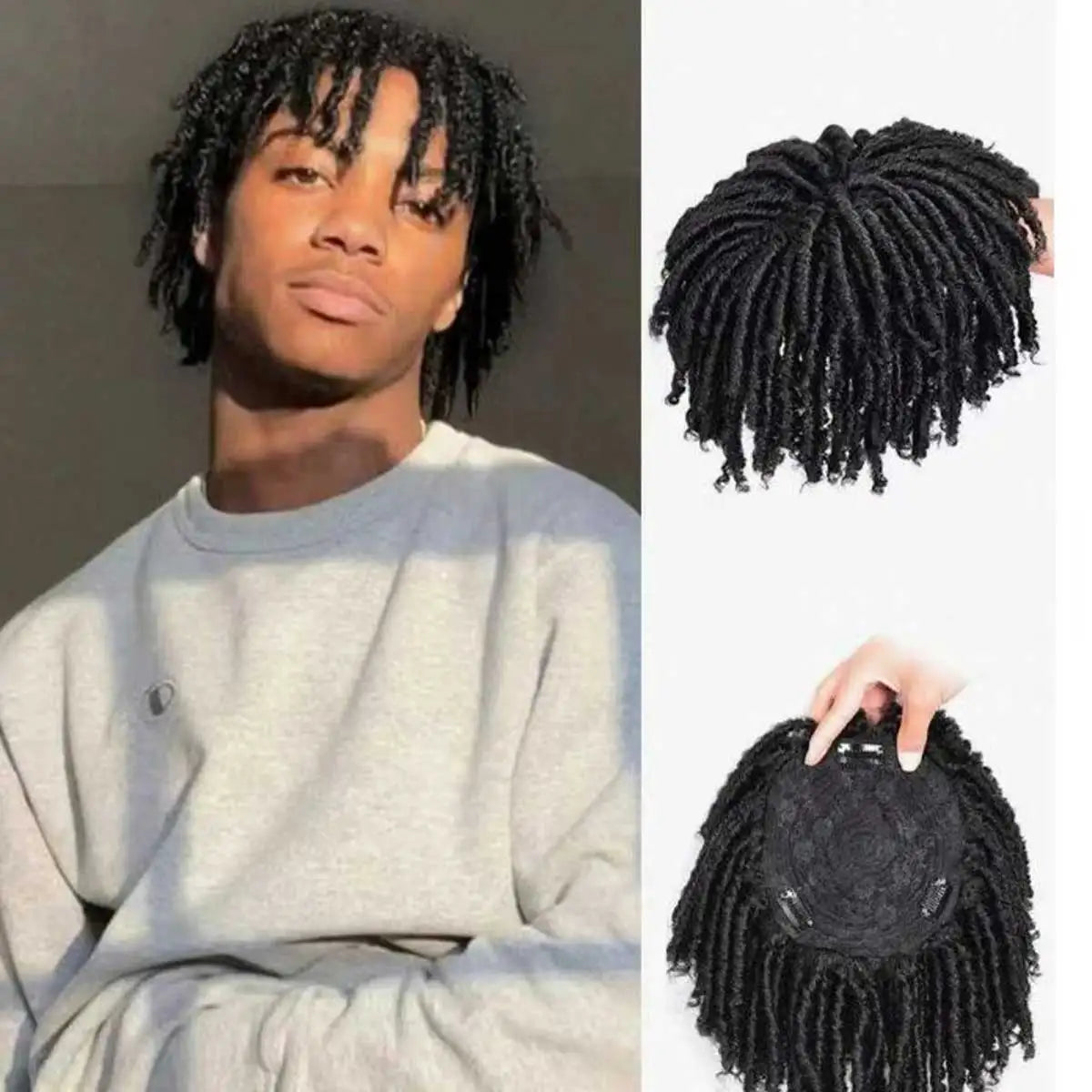 Men's Short Curly Braided Dreadlock Wig - 4
