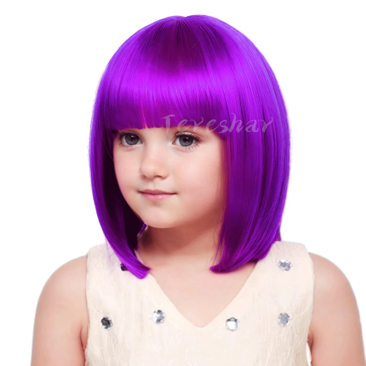 Short Straight Bob Wig with Bangs for Girls Kids Cosplay and Parties - 11