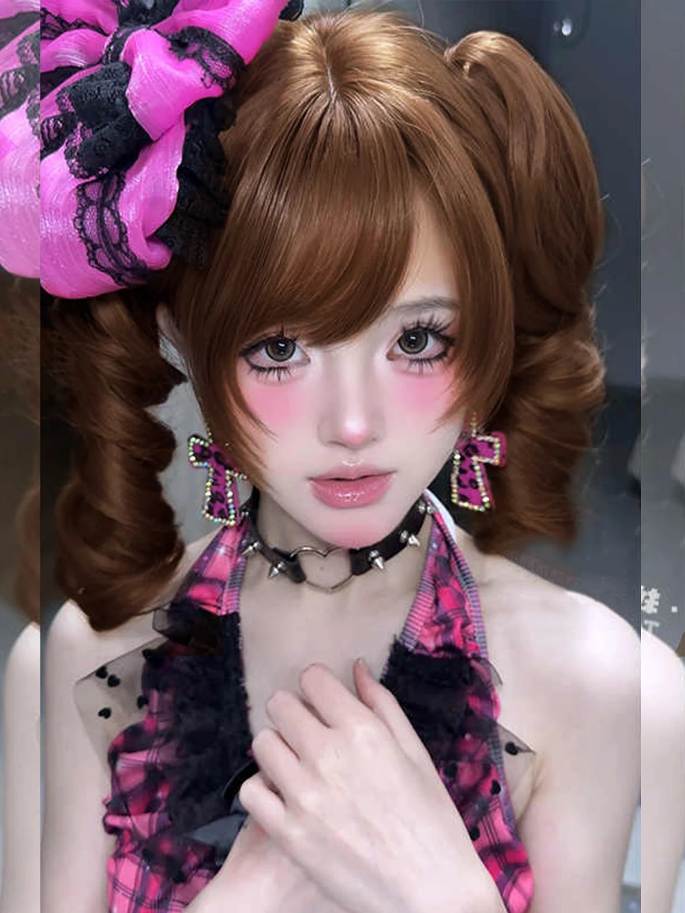 Wavy Brown Cosplay Wig with Curly Pigtails for Costume Parties - 8