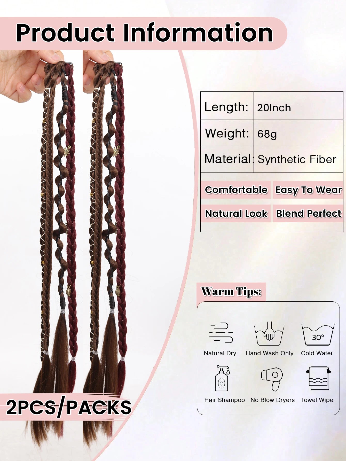 20-Inch Bohemian Clip-In Braided Hair Extensions - 8