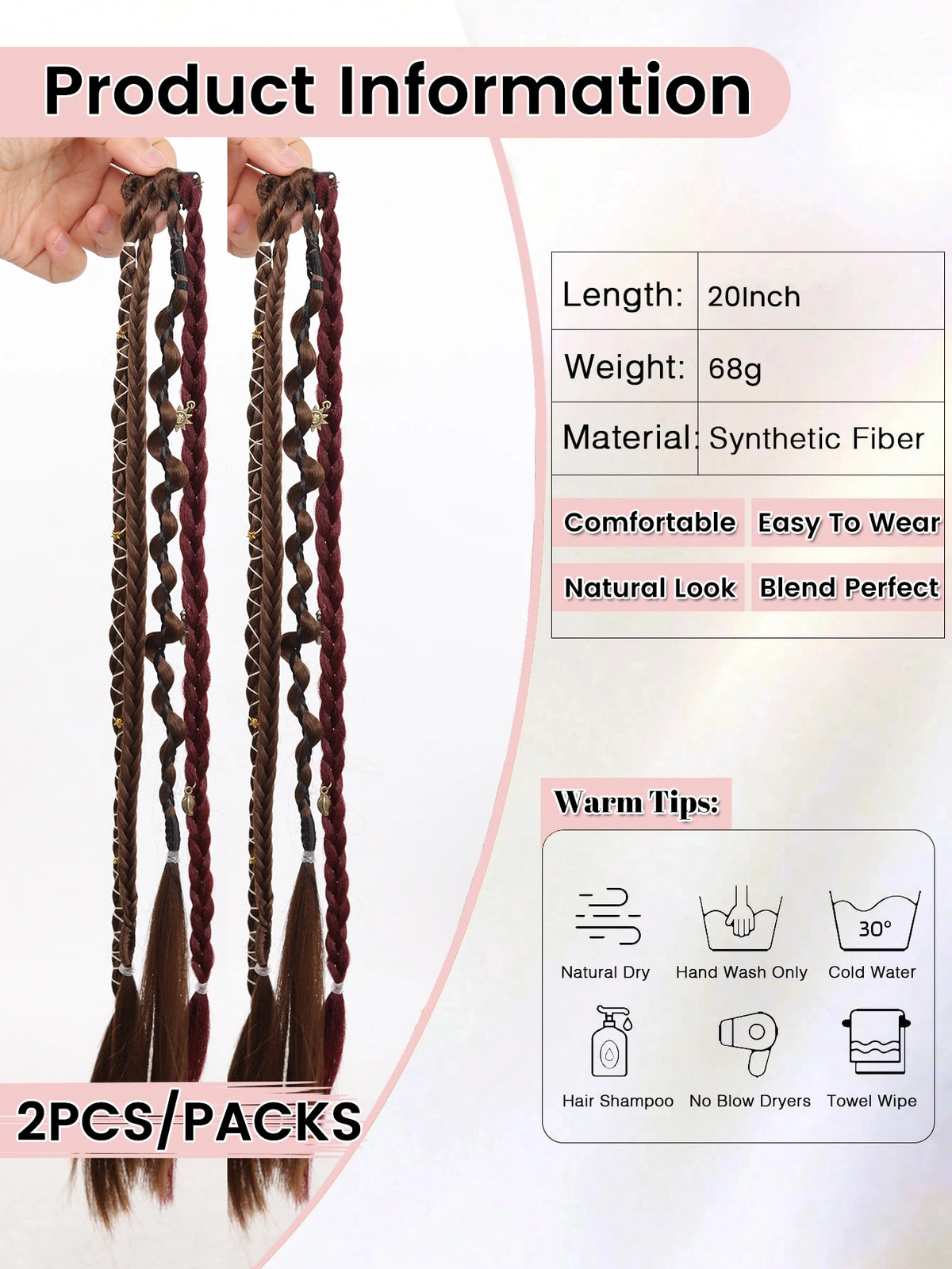 20-Inch Bohemian Clip-In Braided Hair Extensions