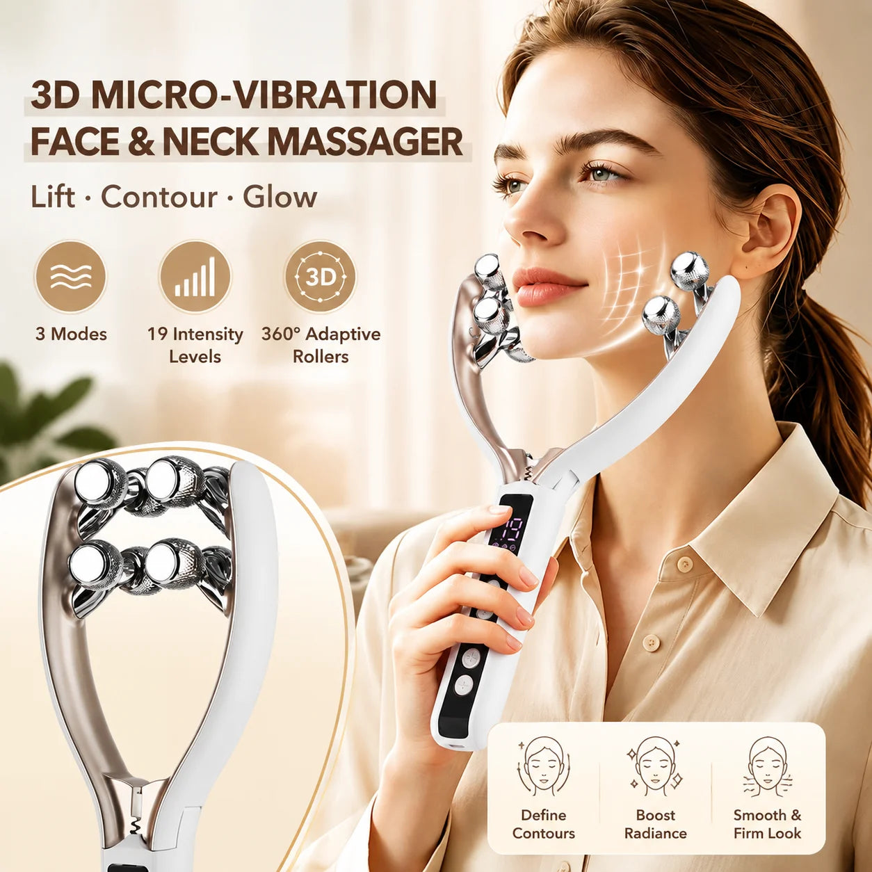 Microcurrent Facial Roller Massager for V-Shape Lifting and Skin Firming - 1