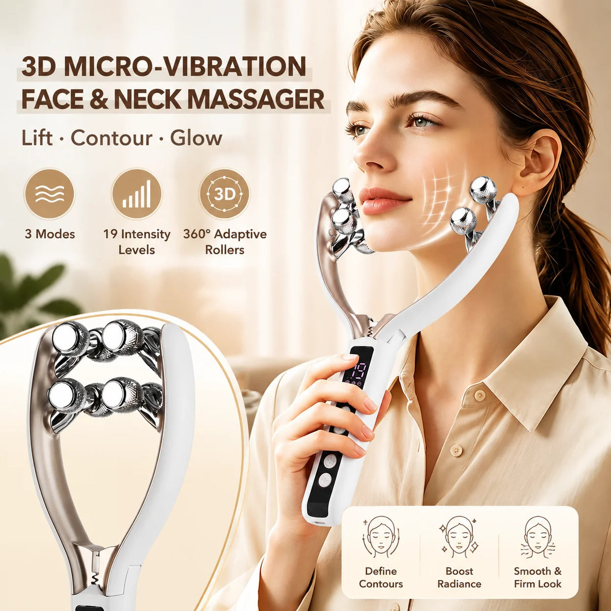 Microcurrent Facial Roller Massager for V-Shape Lifting and Skin Firming