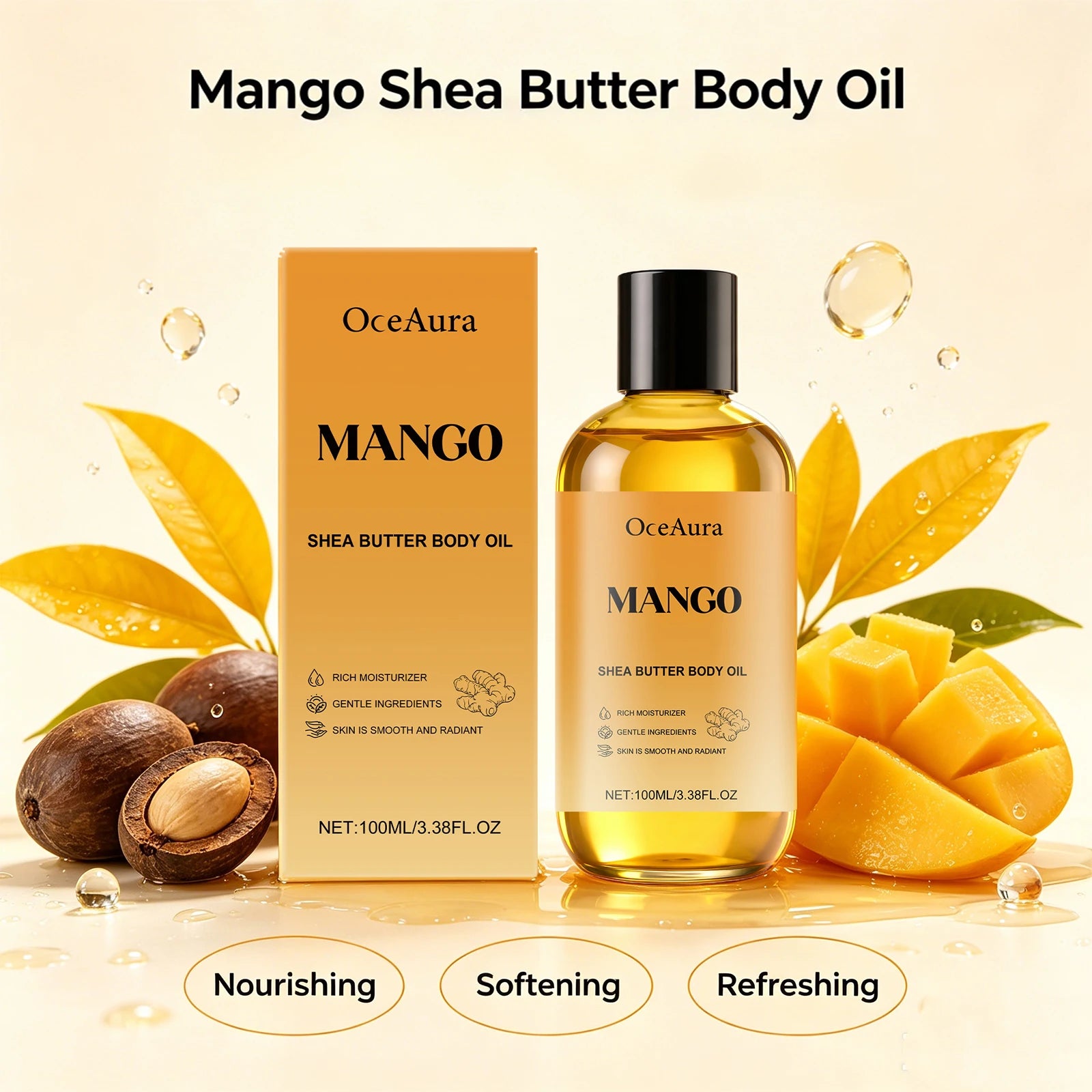 Mango Shea Butter Body Oil for Deep Skin Hydration and Smoothing Rough Skin - 4