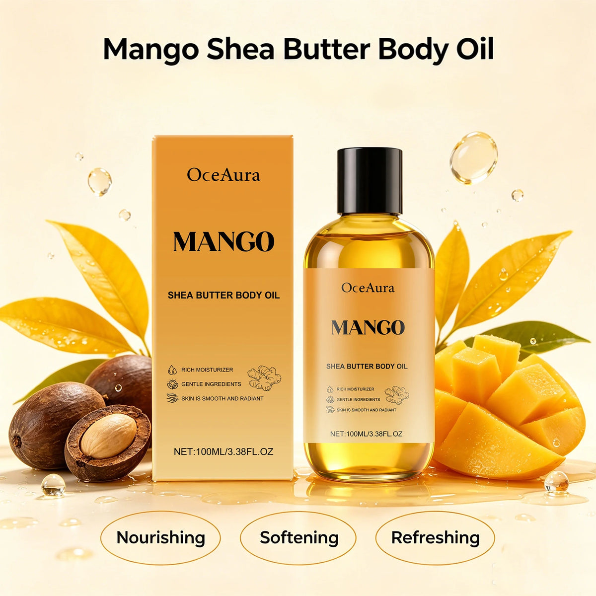 Mango Shea Butter Body Oil for Deep Skin Hydration and Smoothing Rough Skin