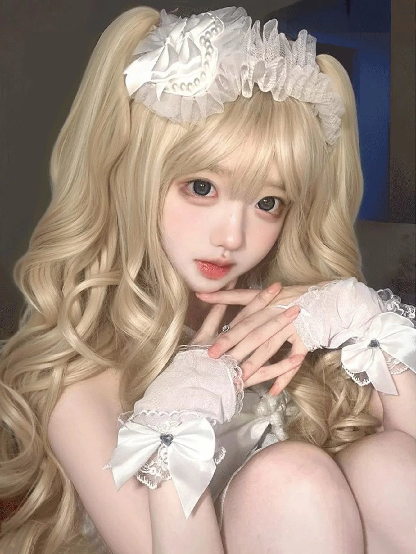 Long Wavy Blonde Cosplay Wig with Bangs - 13