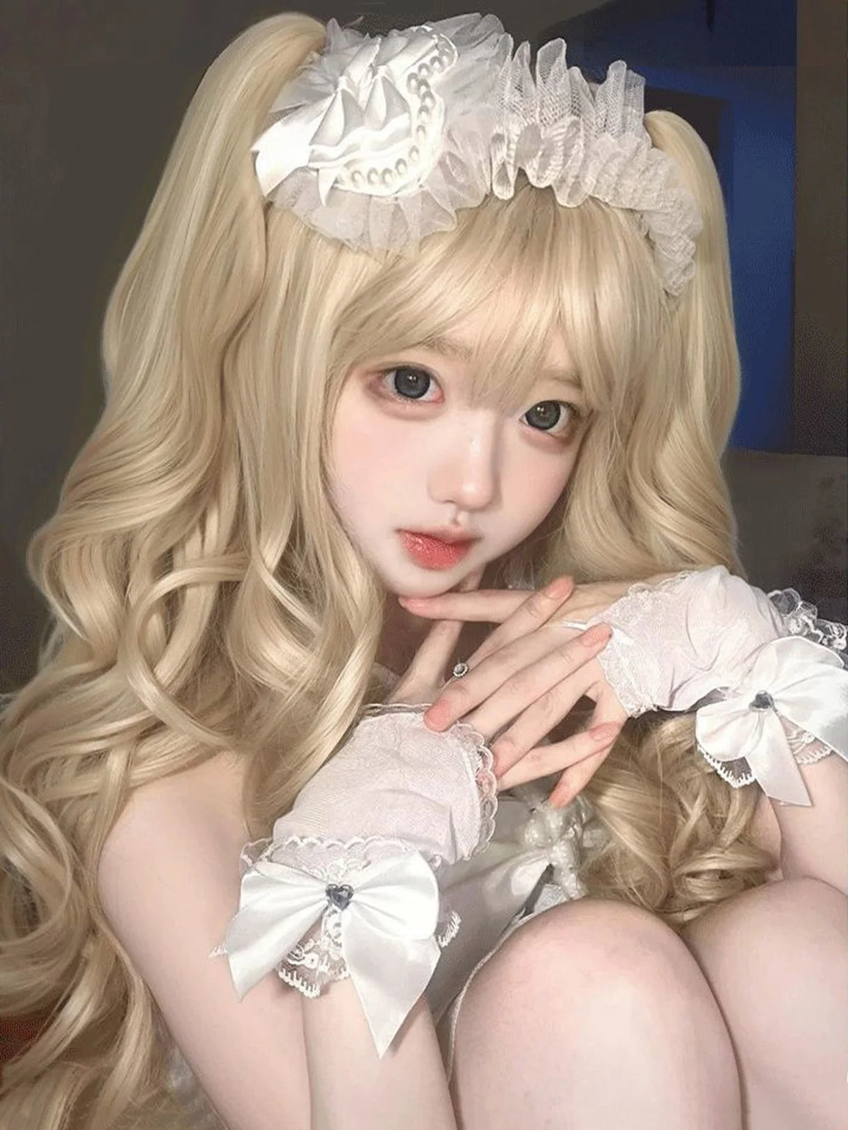 Long Wavy Blonde Cosplay Wig with Bangs